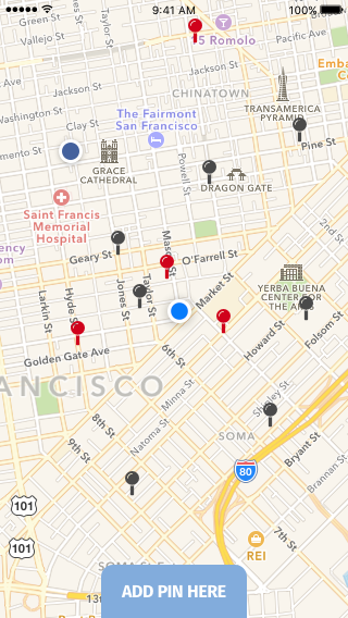 A map with a user's locations